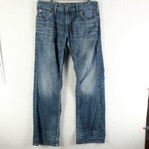 Silver Jeans Mens 34X34 Blue Zac Relaxed Bootcut Stone Wash Whiskers 90S Y2K